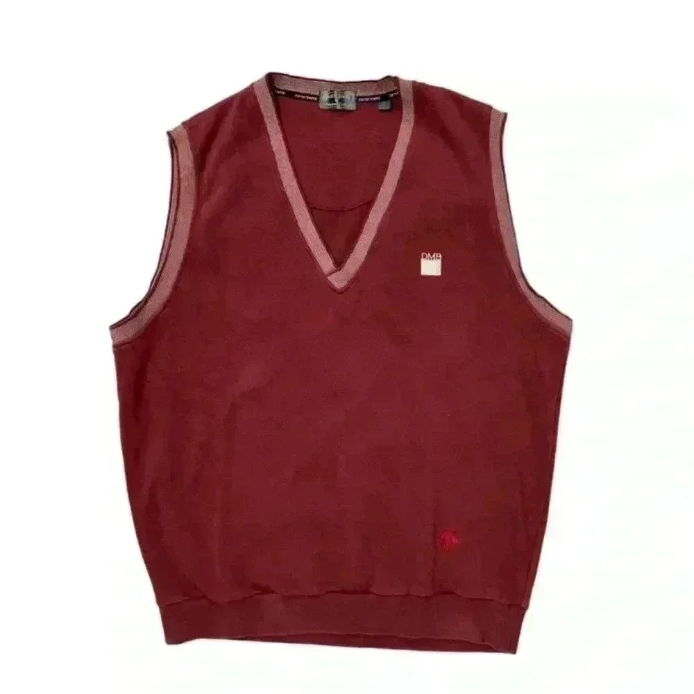 DESCENTE‎ Vintage 90s Mens Preppy Monogrammed Golf Sweater Vest in Red. Sz Large